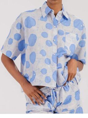 Busayo Abeni Nigeria Boxy Top XS Oversized Button Front Hand Dyed Blue Beachy